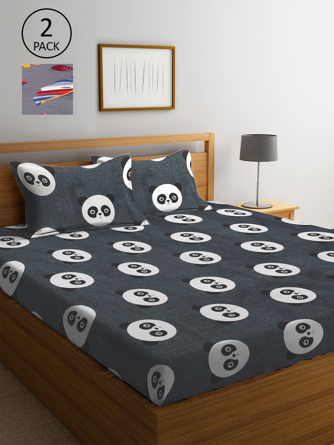 

KLOTTHE Grey & White Cartoon Characters 210 TC 2 King Bedsheet with 4 Pillow Covers