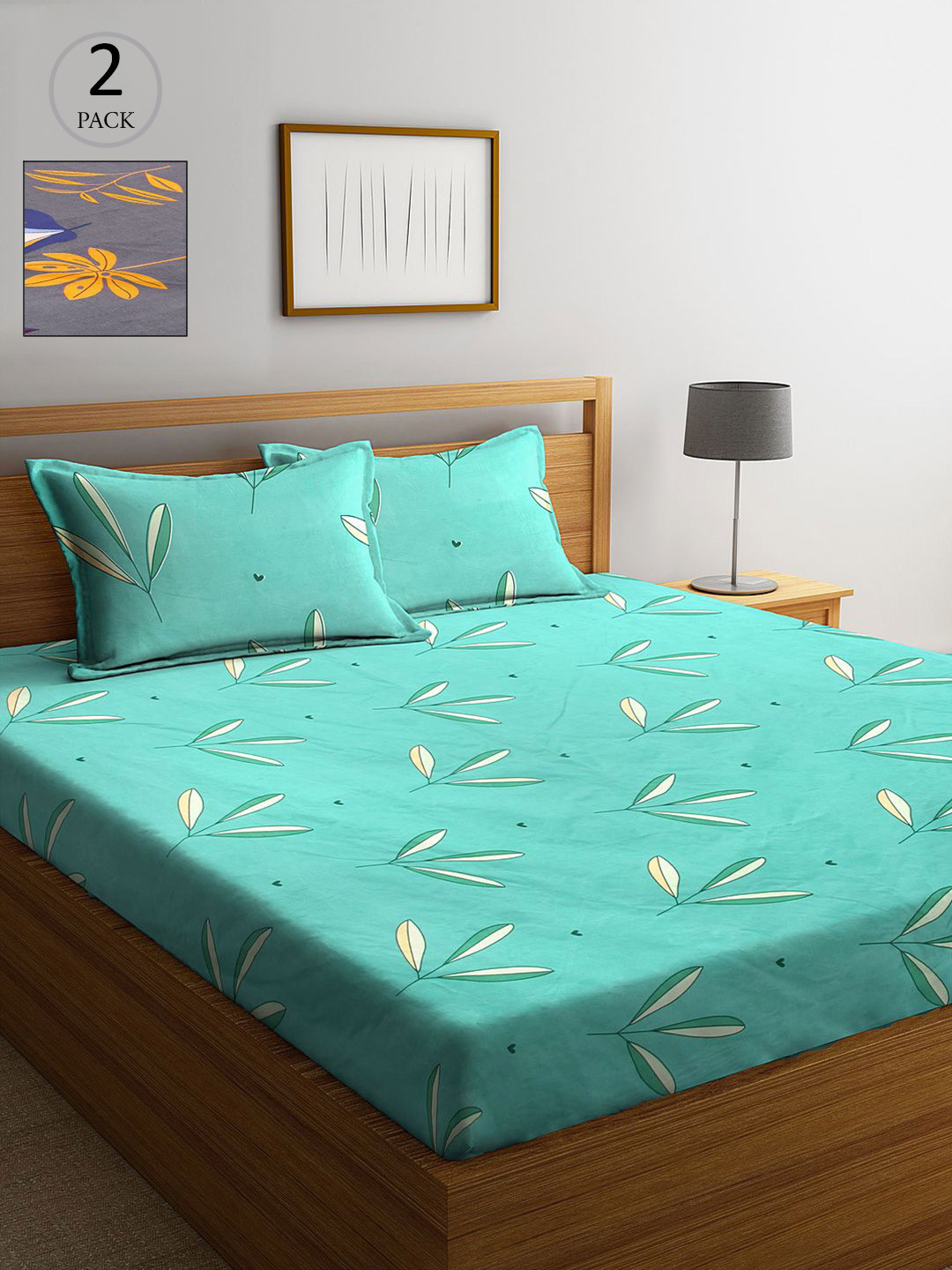 

KLOTTHE Sea Green & Grey Floral 210 TC 2 King Bedsheet with 4 Pillow Covers