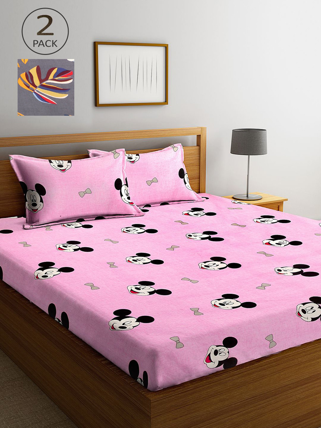 

KLOTTHE Grey & Pink Cartoon Characters 210 TC 2 King Bedsheet with 4 Pillow Covers