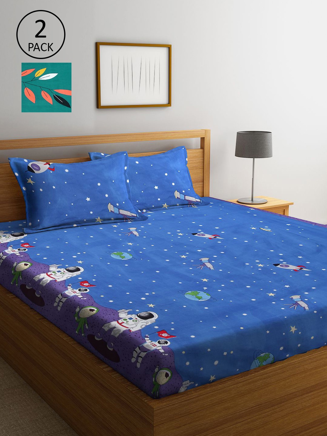 

KLOTTHE Multicoloured Cartoon Characters 210 TC 2 King Bedsheet with 4 Pillow Covers, Multi