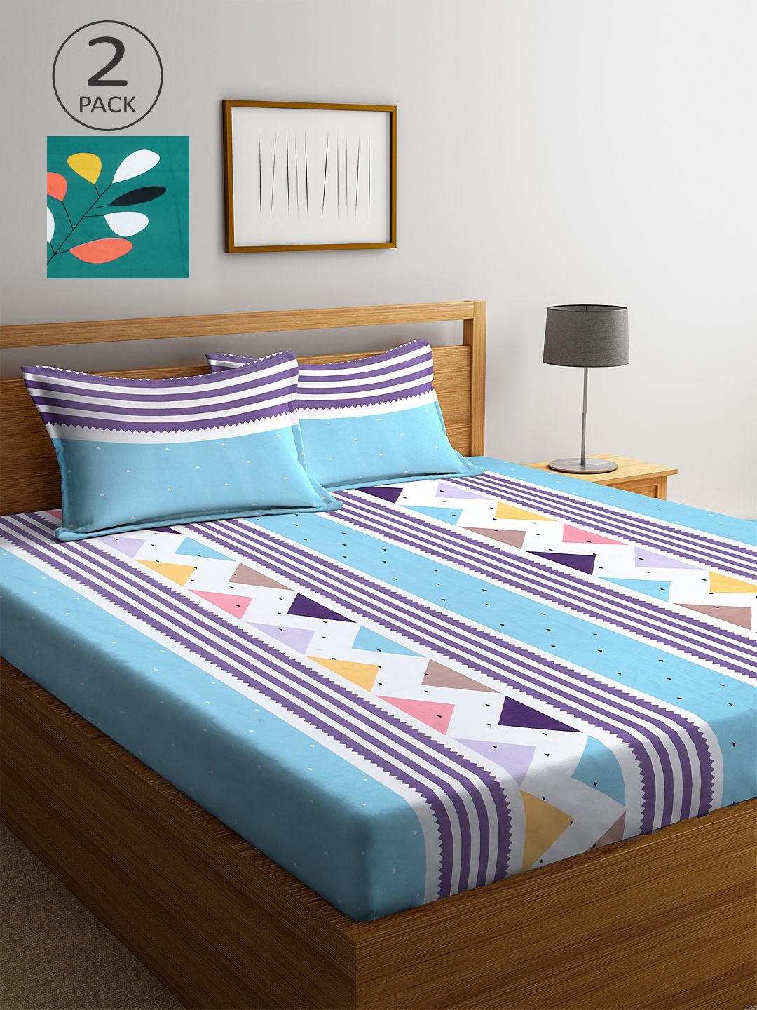 

KLOTTHE Blue & Green Striped 210 TC 2 King Bedsheet with 4 Pillow Covers