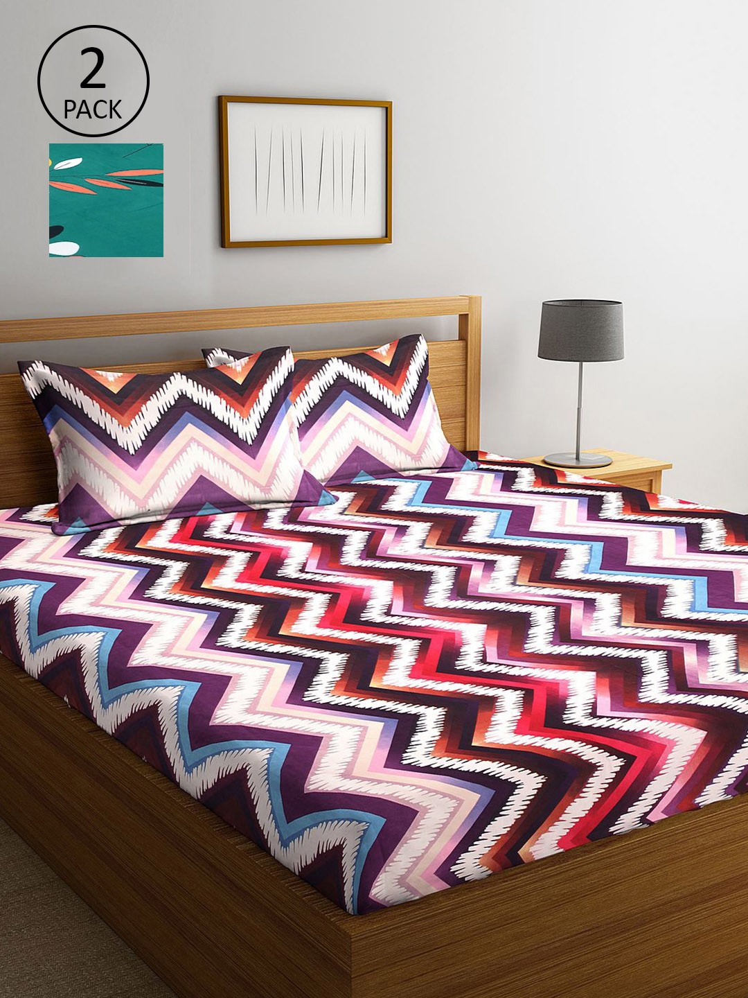 

KLOTTHE Pink & Brown Geometric 210 TC 2 King Bedsheet with 4 Pillow Covers