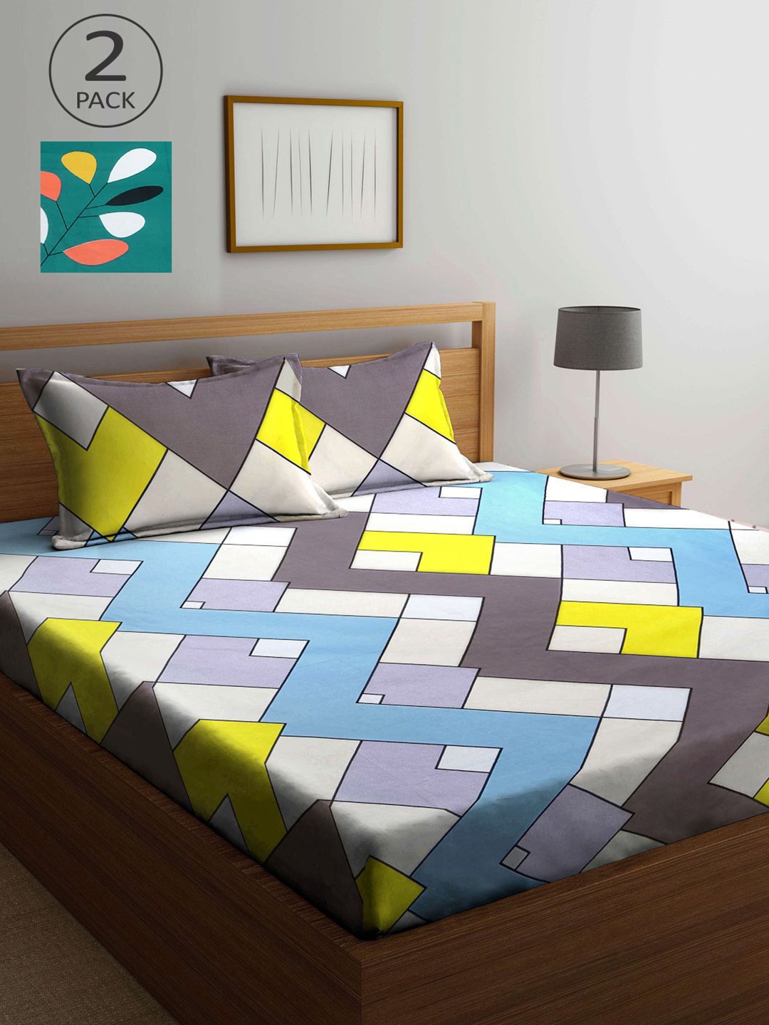 

KLOTTHE Multicoloured Geometric 210 TC 2 King Bedsheet with 4 Pillow Covers, Multi