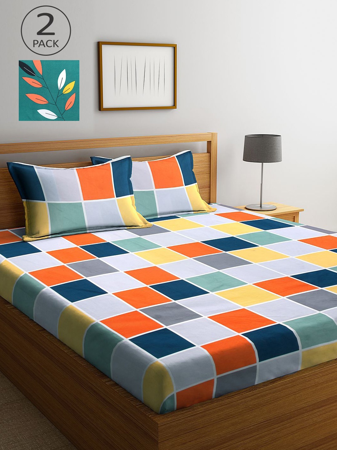 

KLOTTHE Multicoloured Geometric 210 TC 2 King Bedsheet with 4 Pillow Covers, Multi
