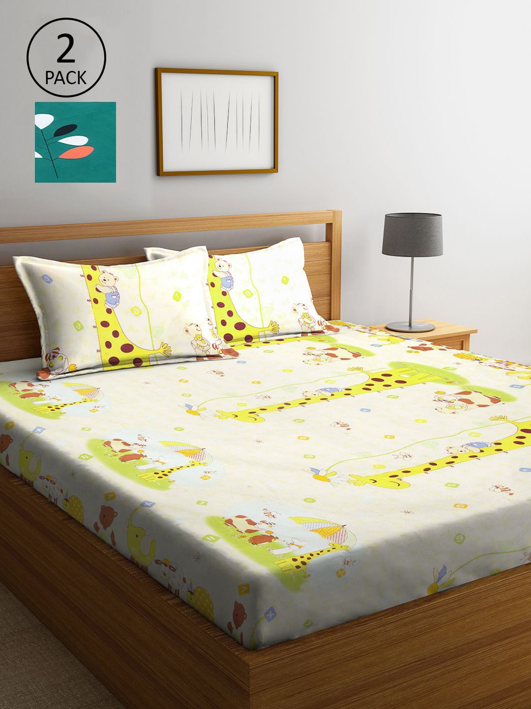 

KLOTTHE Multicoloured Cartoon Characters 210 TC 2 King Bedsheet with 4 Pillow Covers, Multi