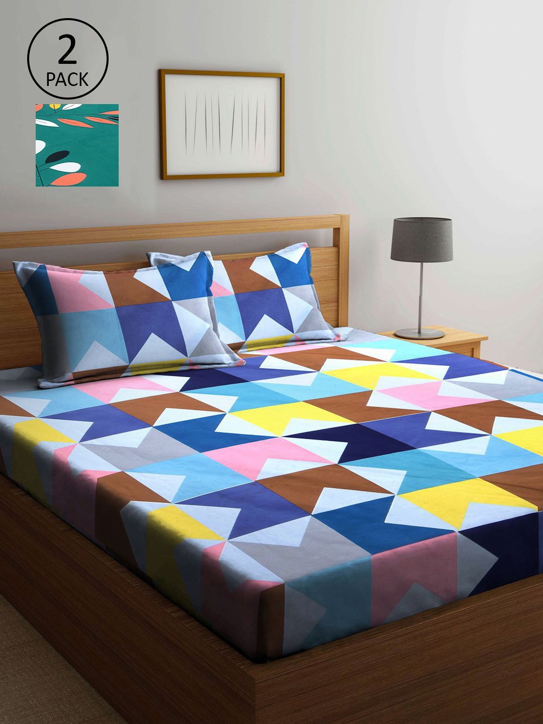 

KLOTTHE Multicoloured Geometric 210 TC 2 King Bedsheet with 4 Pillow Covers, Multi