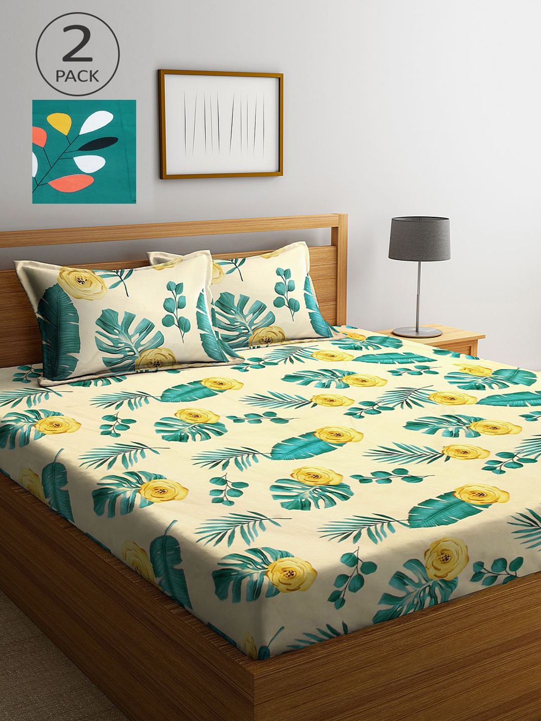 

KLOTTHE Multicoloured Floral 210 TC 2 King Bedsheet with 4 Pillow Covers, Multi