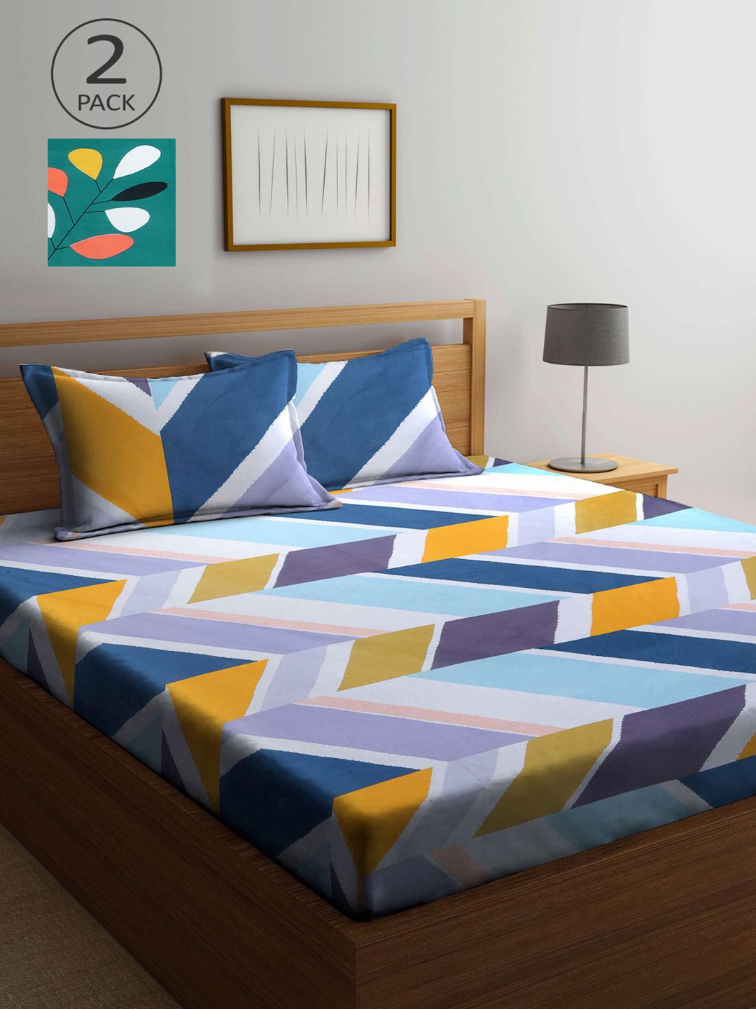 

KLOTTHE Multicoloured Geometric 210 TC 2 King Bedsheet with 4 Pillow Covers, Multi