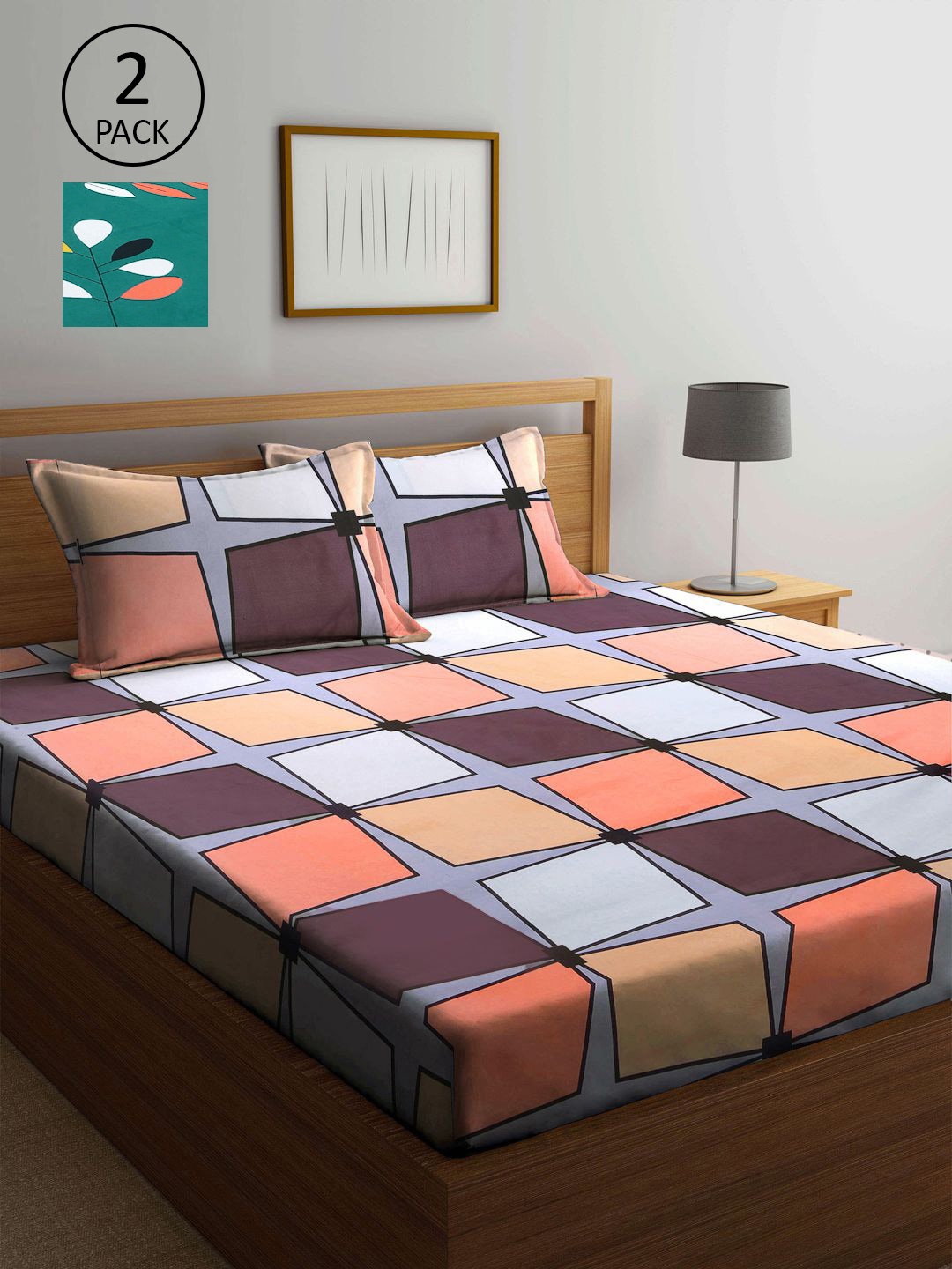 

KLOTTHE Multicoloured Geometric 210 TC 2 King Bedsheet with 4 Pillow Covers, Multi