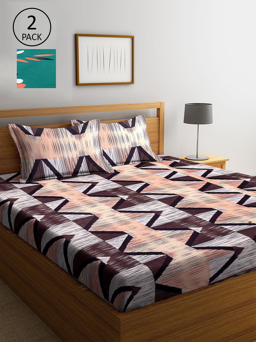 

KLOTTHE Multicoloured Geometric 210 TC 2 King Bedsheet with 4 Pillow Covers, Multi