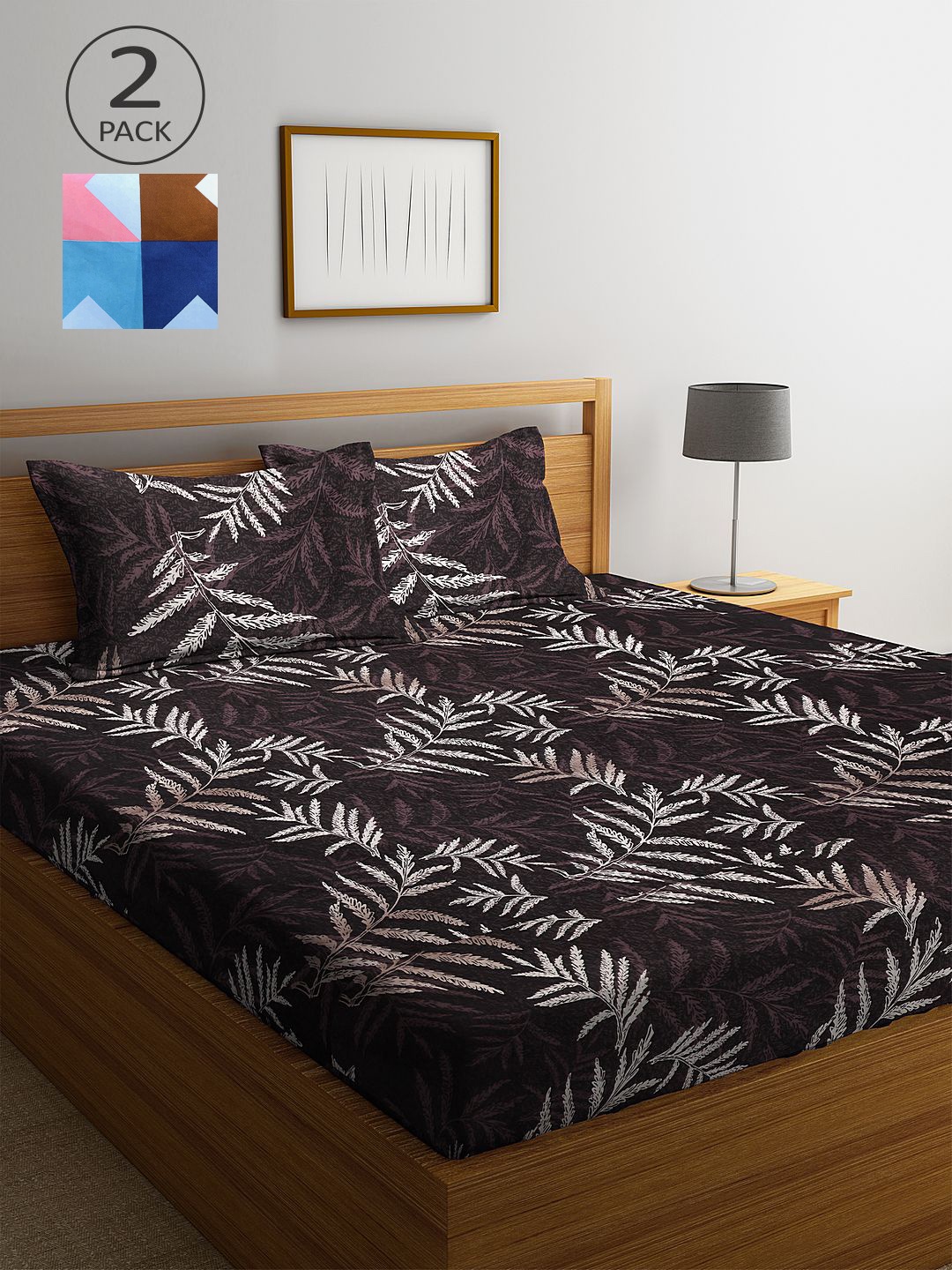

KLOTTHE Brown & Blue Floral 210 TC 2 King Bedsheet with 4 Pillow Covers