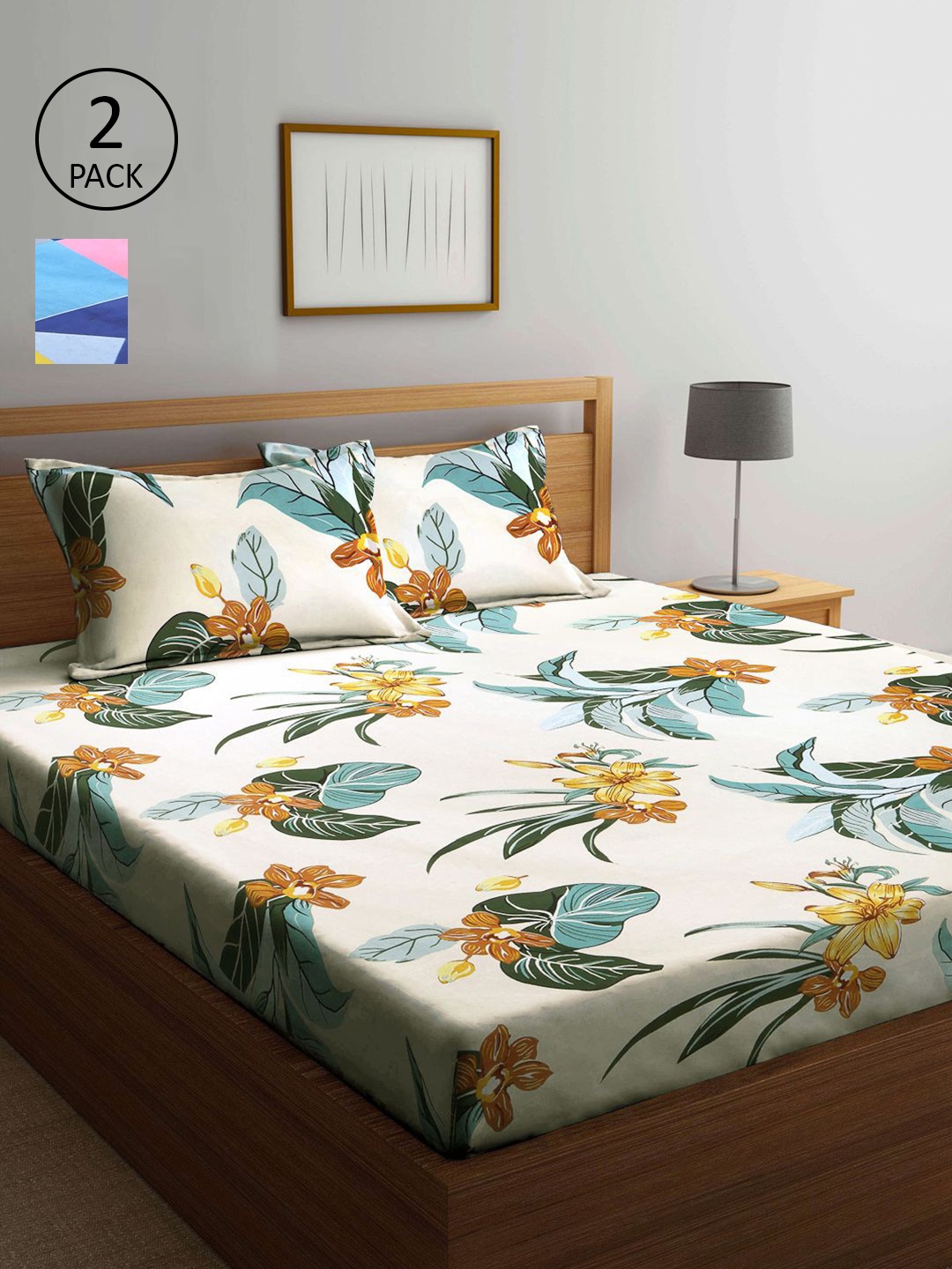 

KLOTTHE Multicoloured Floral 210 TC 2 King Bedsheet with 4 Pillow Covers, Multi