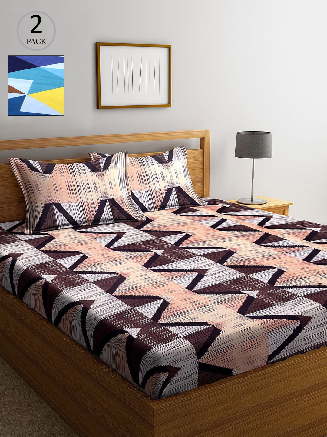 

KLOTTHE Multicoloured Geometric 210 TC 2 King Bedsheet with 4 Pillow Covers, Multi