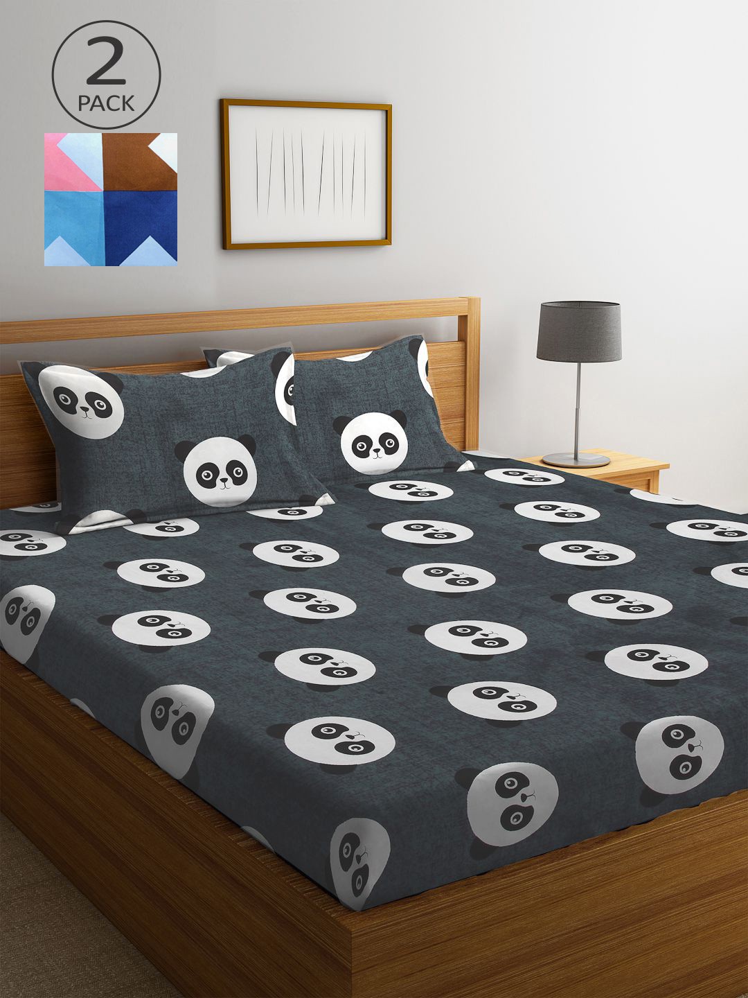 

KLOTTHE Grey & Blue Cartoon Characters 210 TC 2 King Bedsheet with 4 Pillow Covers