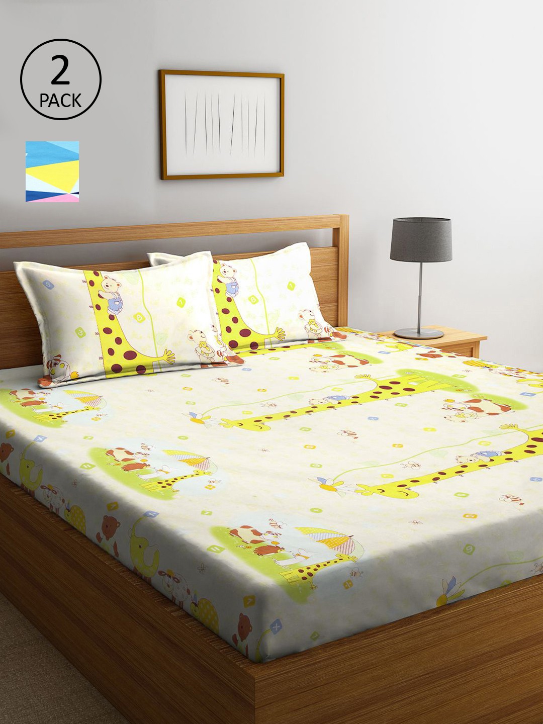 

KLOTTHE Multicoloured Cartoon Characters 210 TC 2 King Bedsheet with 4 Pillow Covers, Multi