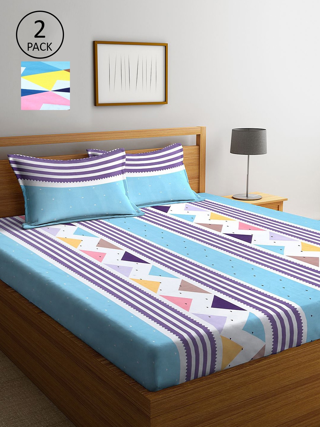 

KLOTTHE Multicoloured Striped 210 TC 2 King Bedsheet with 4 Pillow Covers, Multi