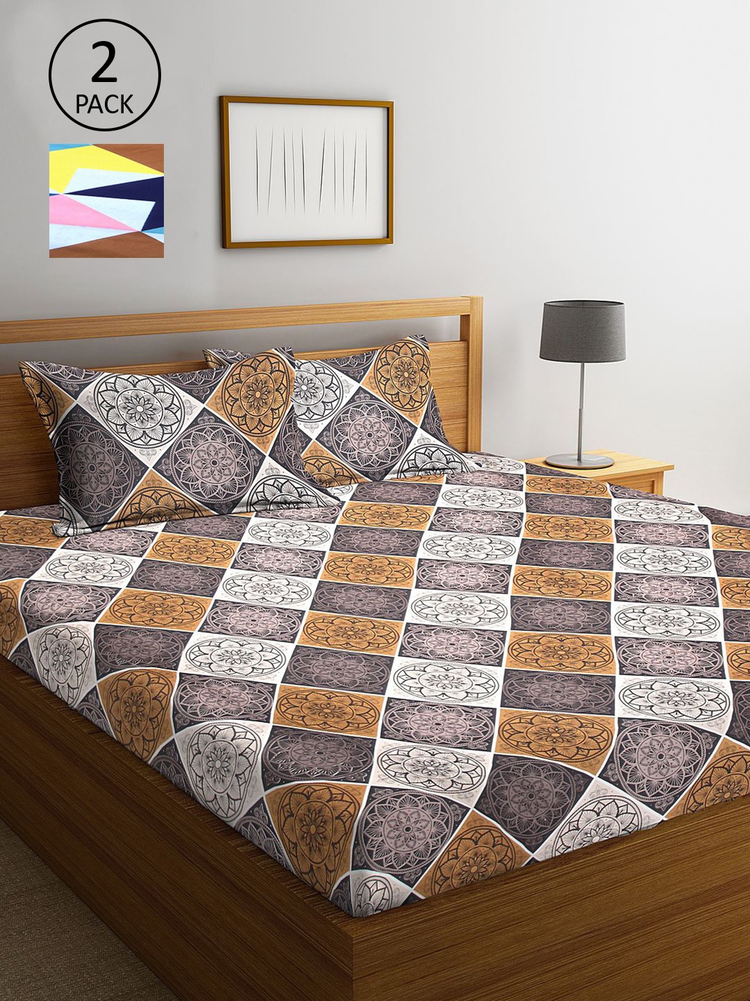 

KLOTTHE Brown & Pink Floral 210 TC 2 King Bedsheet with 4 Pillow Covers