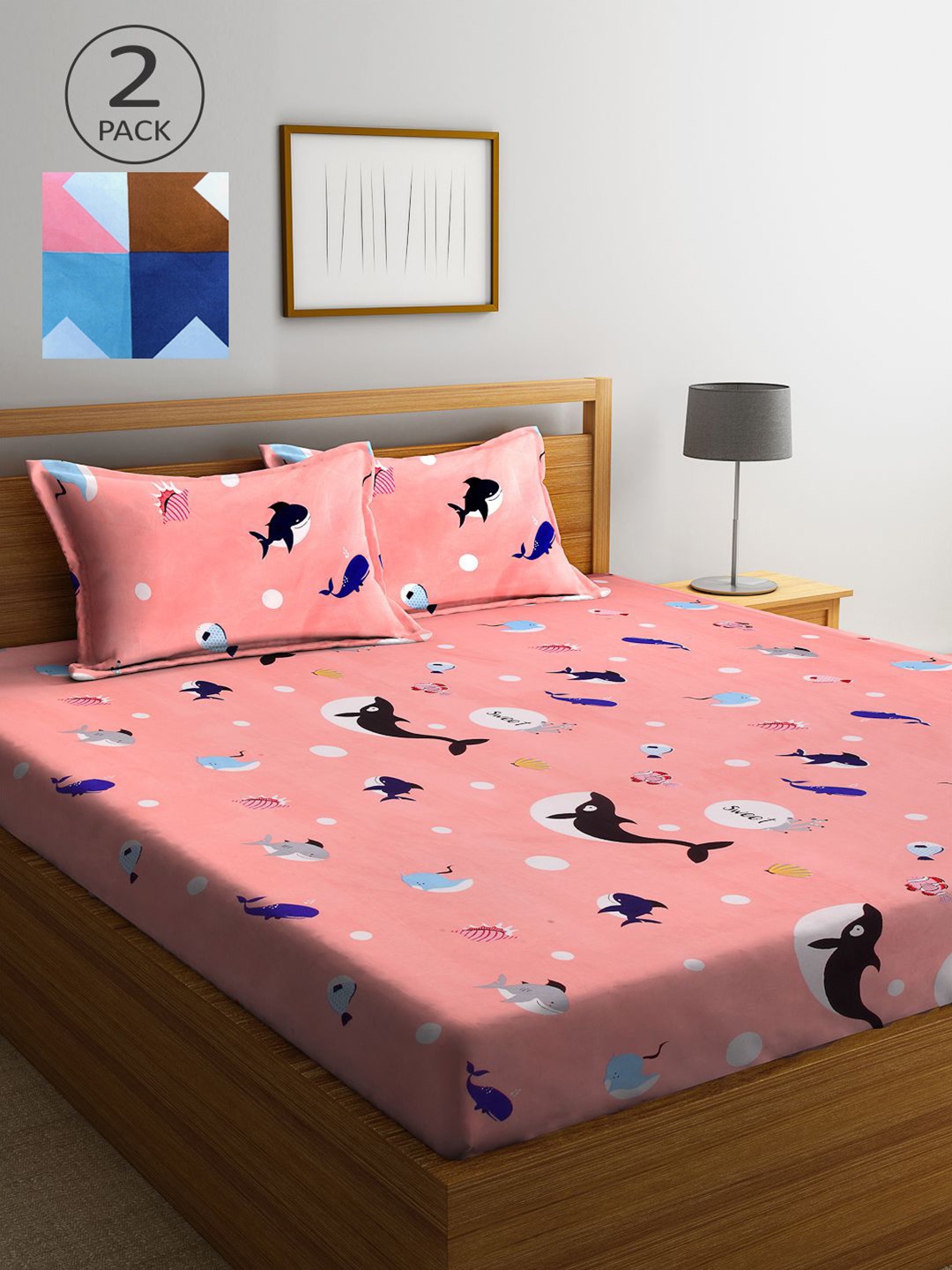 

KLOTTHE Multicoloured Cartoon Characters 210 TC 2 King Bedsheet with 4 Pillow Covers, Multi