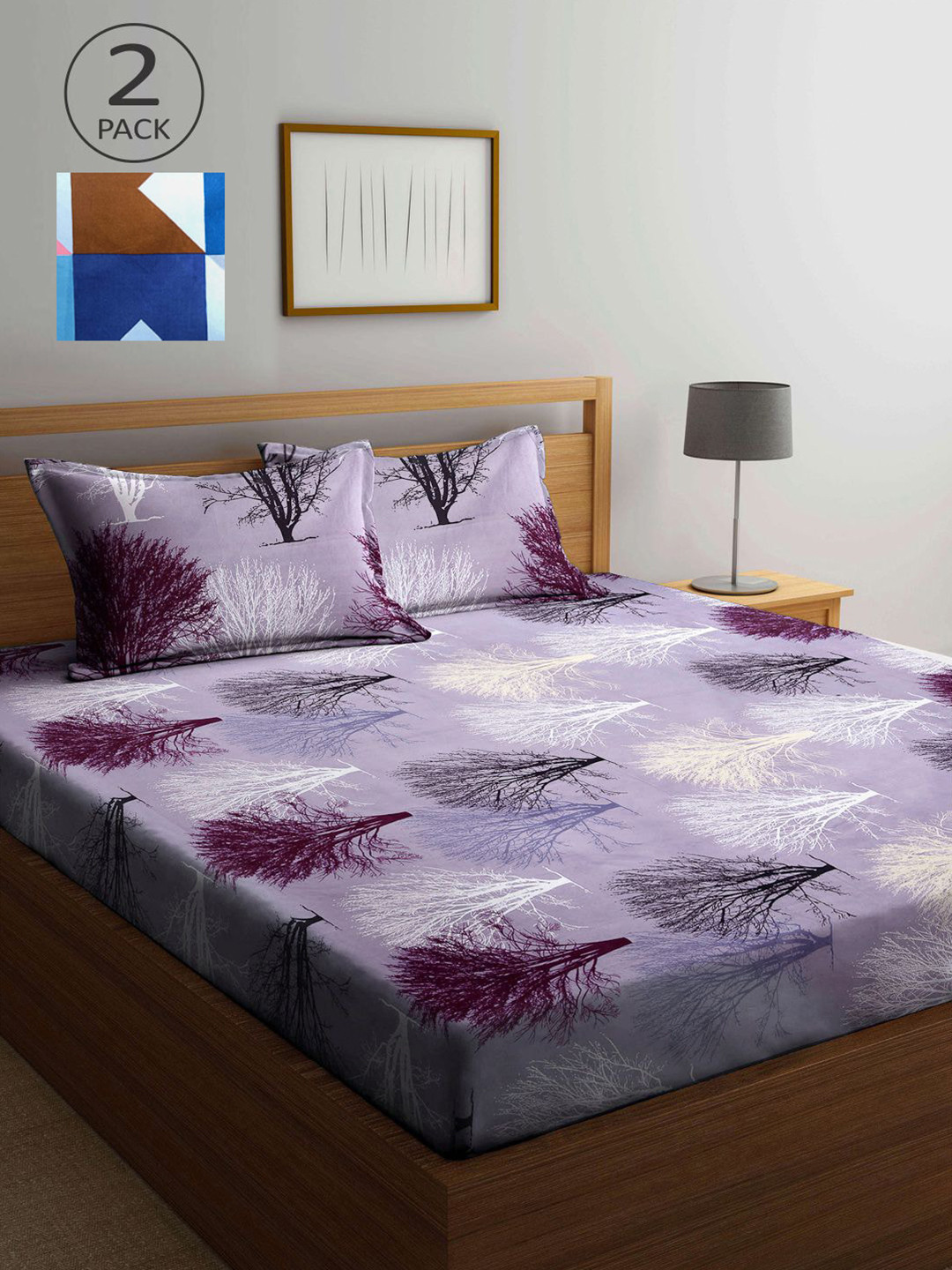 

KLOTTHE Lavender & Blue Floral 210 TC 2 King Bedsheet with 4 Pillow Covers