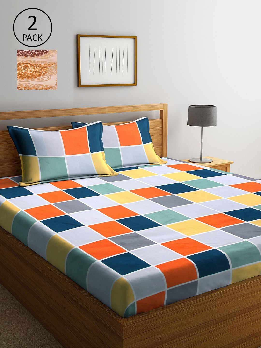 

KLOTTHE Multicoloured Geometric 210 TC 2 King Bedsheet with 4 Pillow Covers, Multi