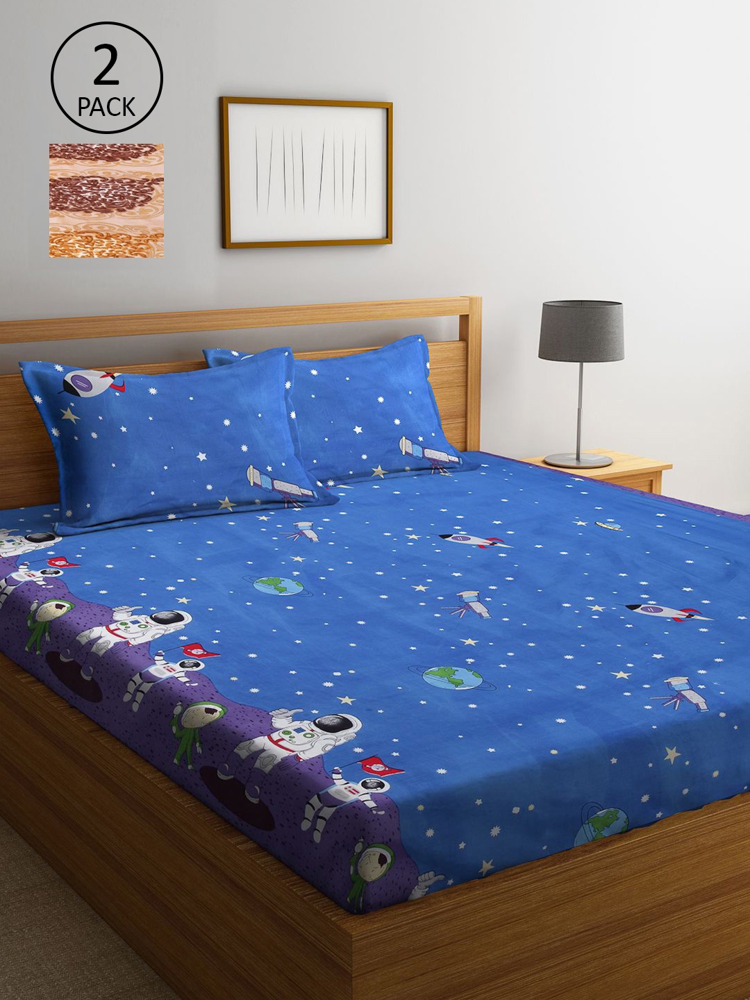 

KLOTTHE Multicoloured Cartoon Characters 210 TC 2 King Bedsheet with 4 Pillow Covers, Multi