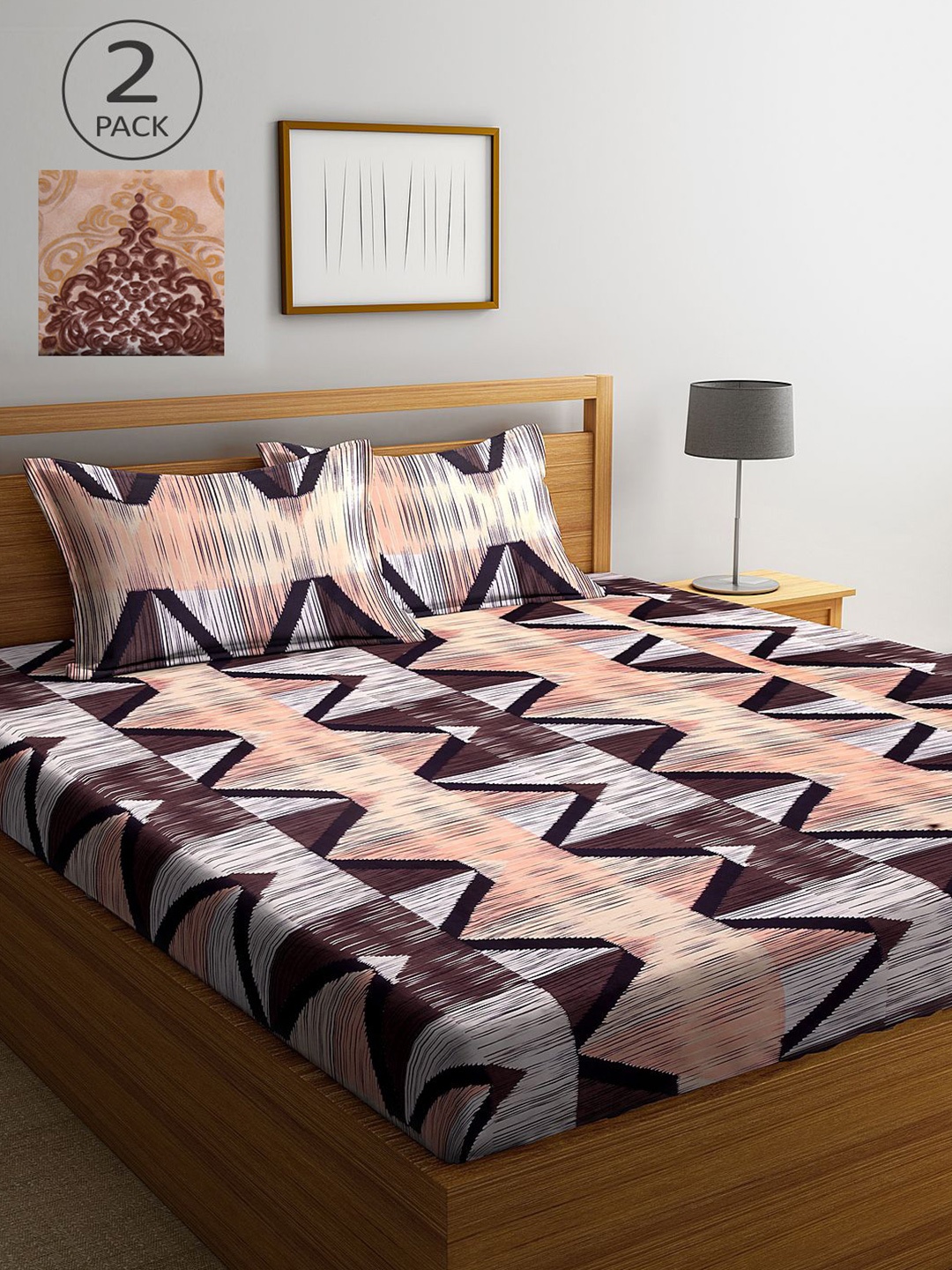 

KLOTTHE Multicoloured Geometric 210 TC 2 King Bedsheet with 4 Pillow Covers, Multi