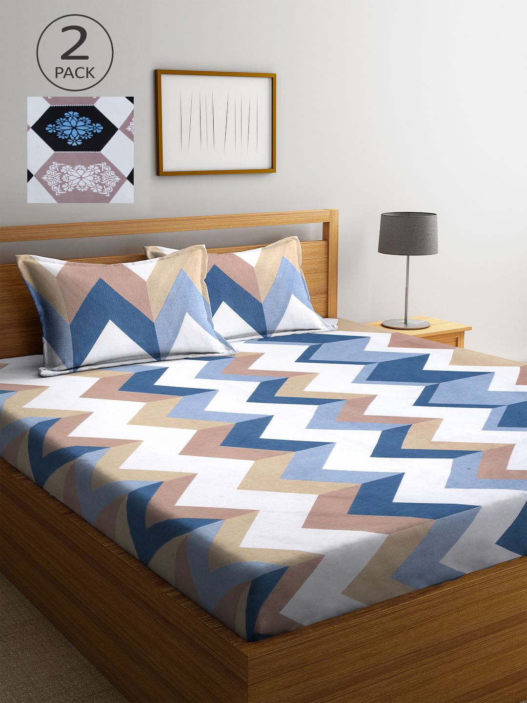 

KLOTTHE Multicoloured Geometric 210 TC 2 King Bedsheet with 4 Pillow Covers, Multi