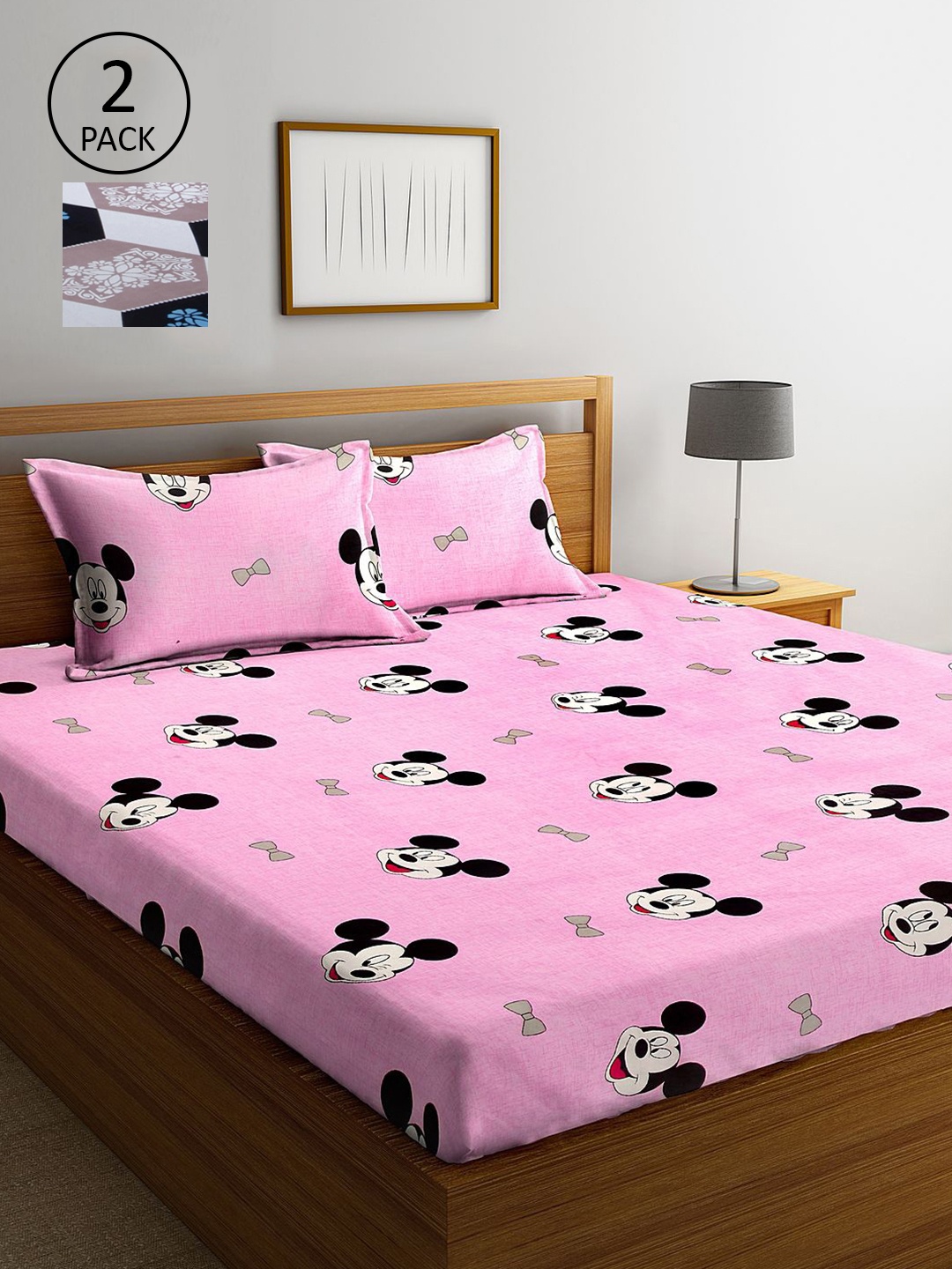 

KLOTTHE Pink & White Cartoon Characters 210 TC 2 King Bedsheet with 4 Pillow Covers