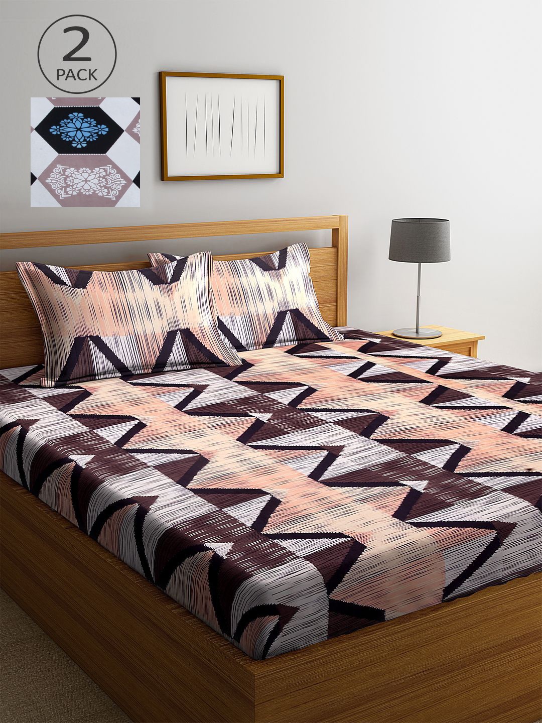 

KLOTTHE Multicoloured Geometric 210 TC 2 King Bedsheet with 4 Pillow Covers, Multi