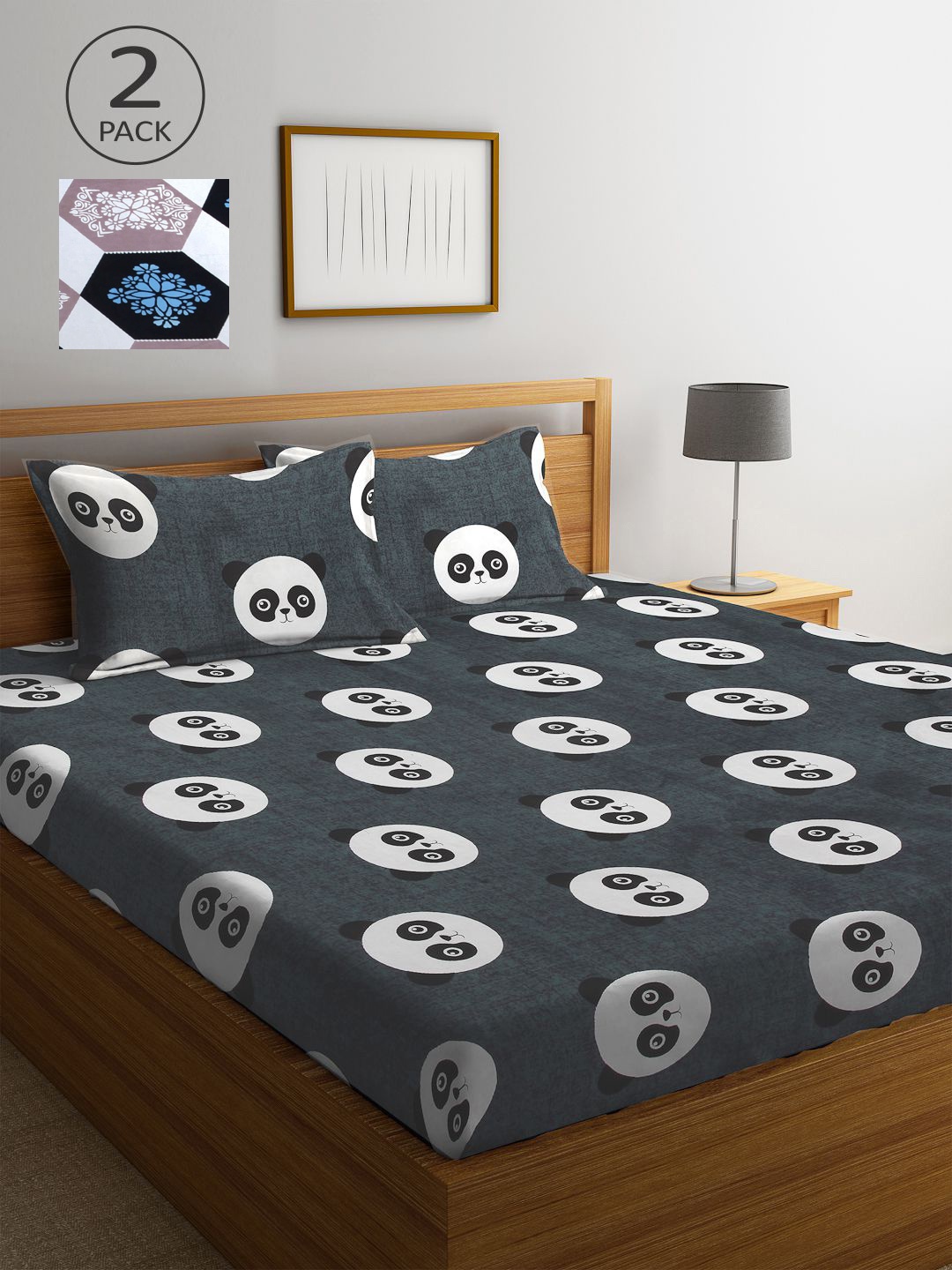 

KLOTTHE Grey & White Cartoon Characters 210 TC 2 King Bedsheet with 4 Pillow Covers