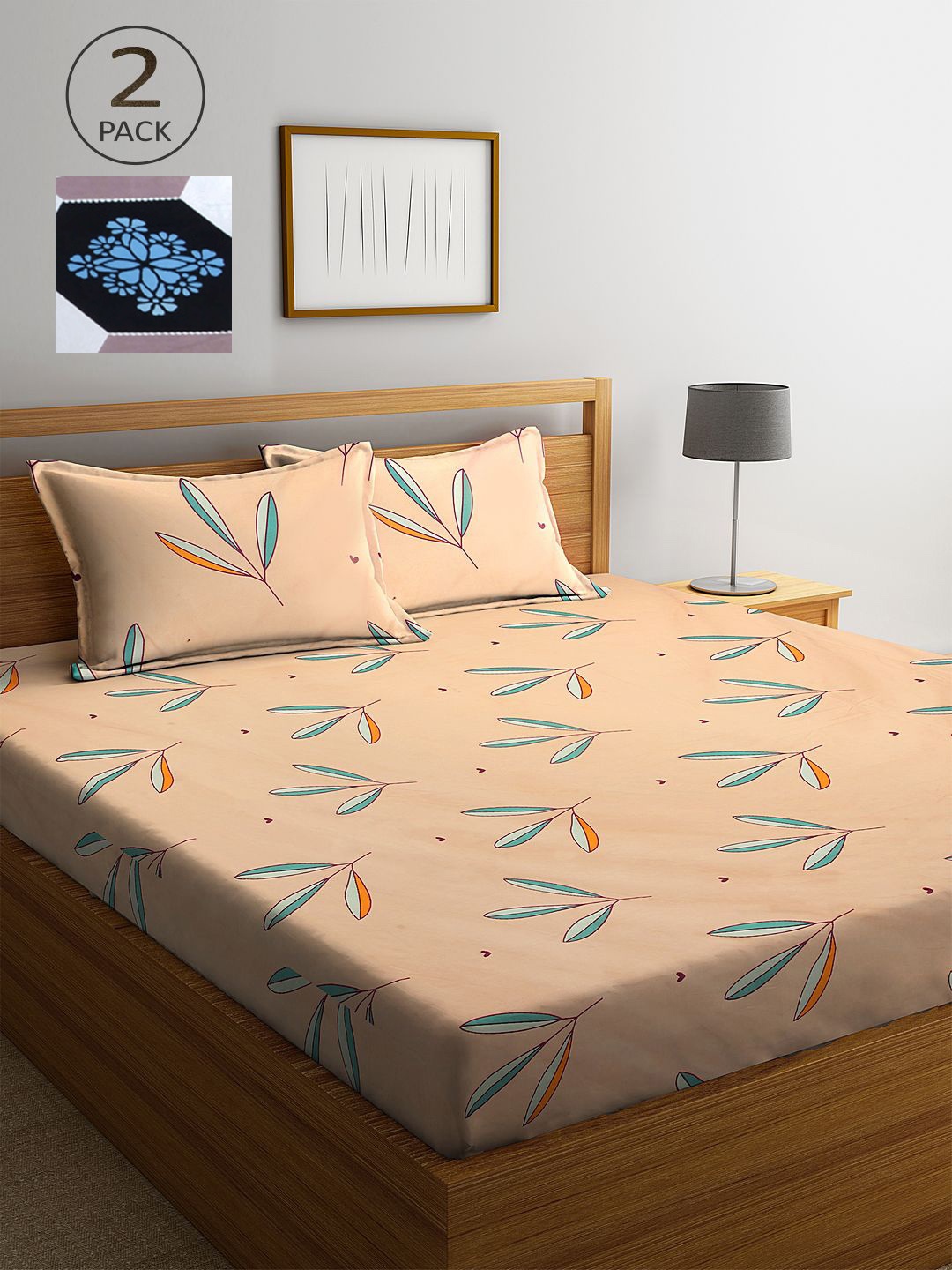 

KLOTTHE Beige & White Floral 210 TC 2 King Bedsheet with 4 Pillow Covers