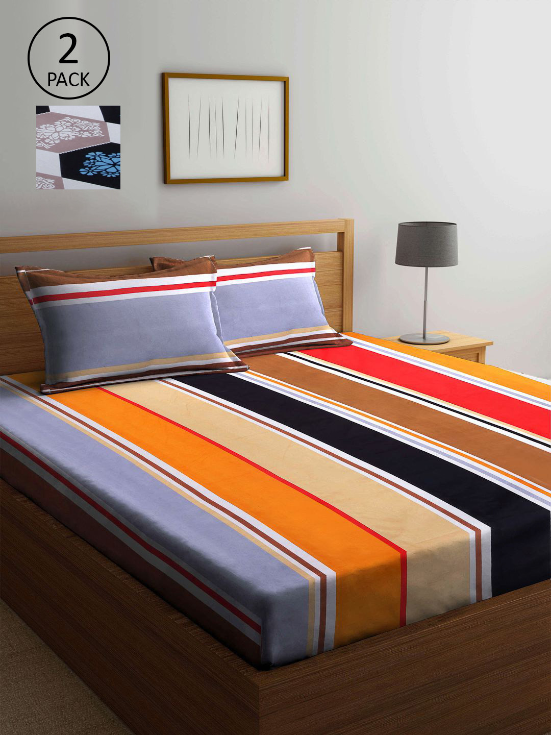 

KLOTTHE Multicoloured Striped 210 TC 2 King Bedsheet with 4 Pillow Covers, Multi