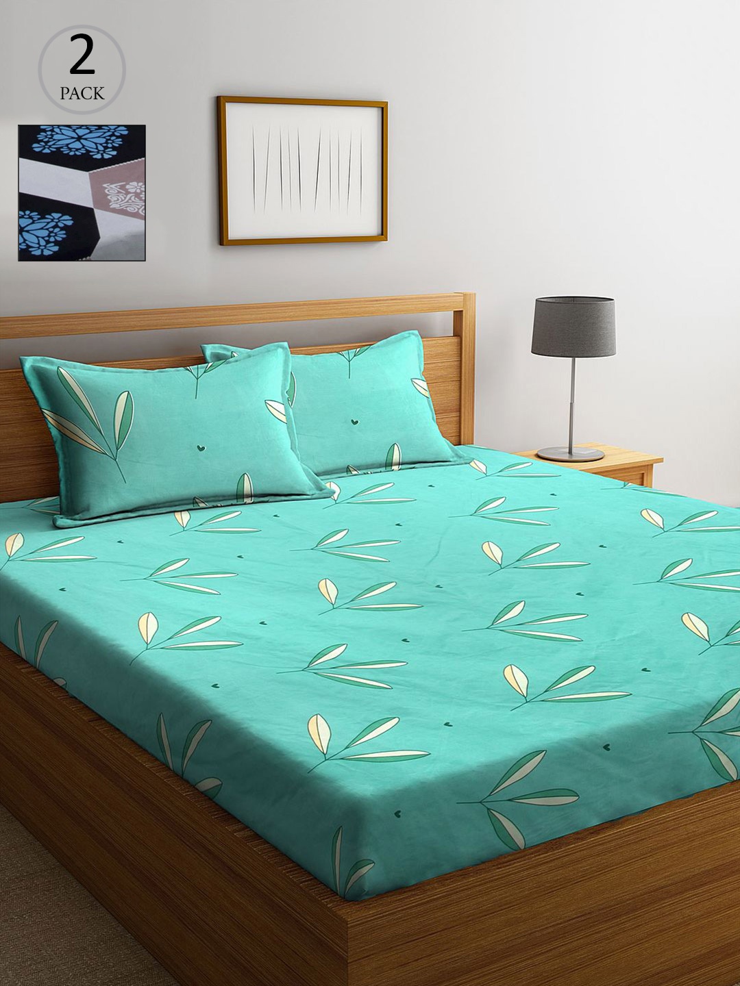 

KLOTTHE Sea Green & White Floral 210 TC 2 King Bedsheet with 4 Pillow Covers