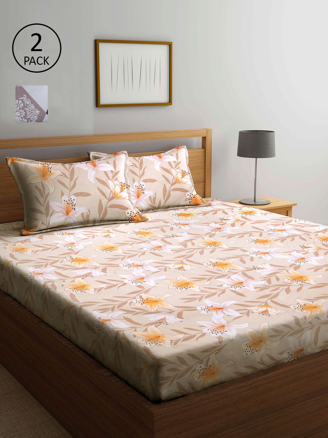 

KLOTTHE Multicoloured Floral 210 TC 2 King Bedsheet with 4 Pillow Covers, Multi