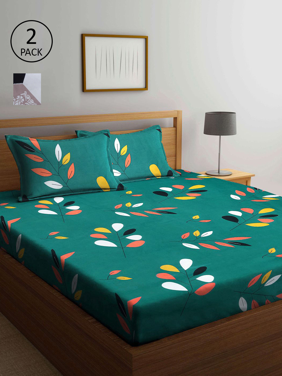 

KLOTTHE Green & White Floral 210 TC 2 King Bedsheet with 4 Pillow Covers