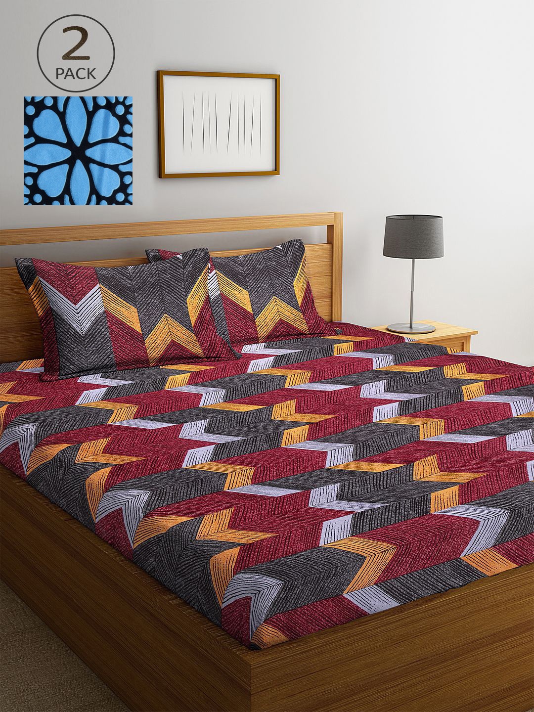 

KLOTTHE Brown & Grey Geometric 210 TC 2 King Bedsheet with 4 Pillow Covers