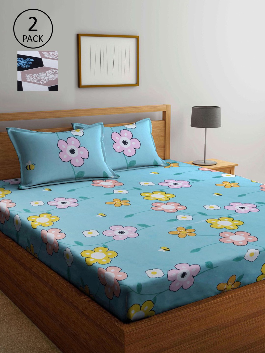 

KLOTTHE Blue & White Floral 210 TC 2 King Bedsheet with 4 Pillow Covers
