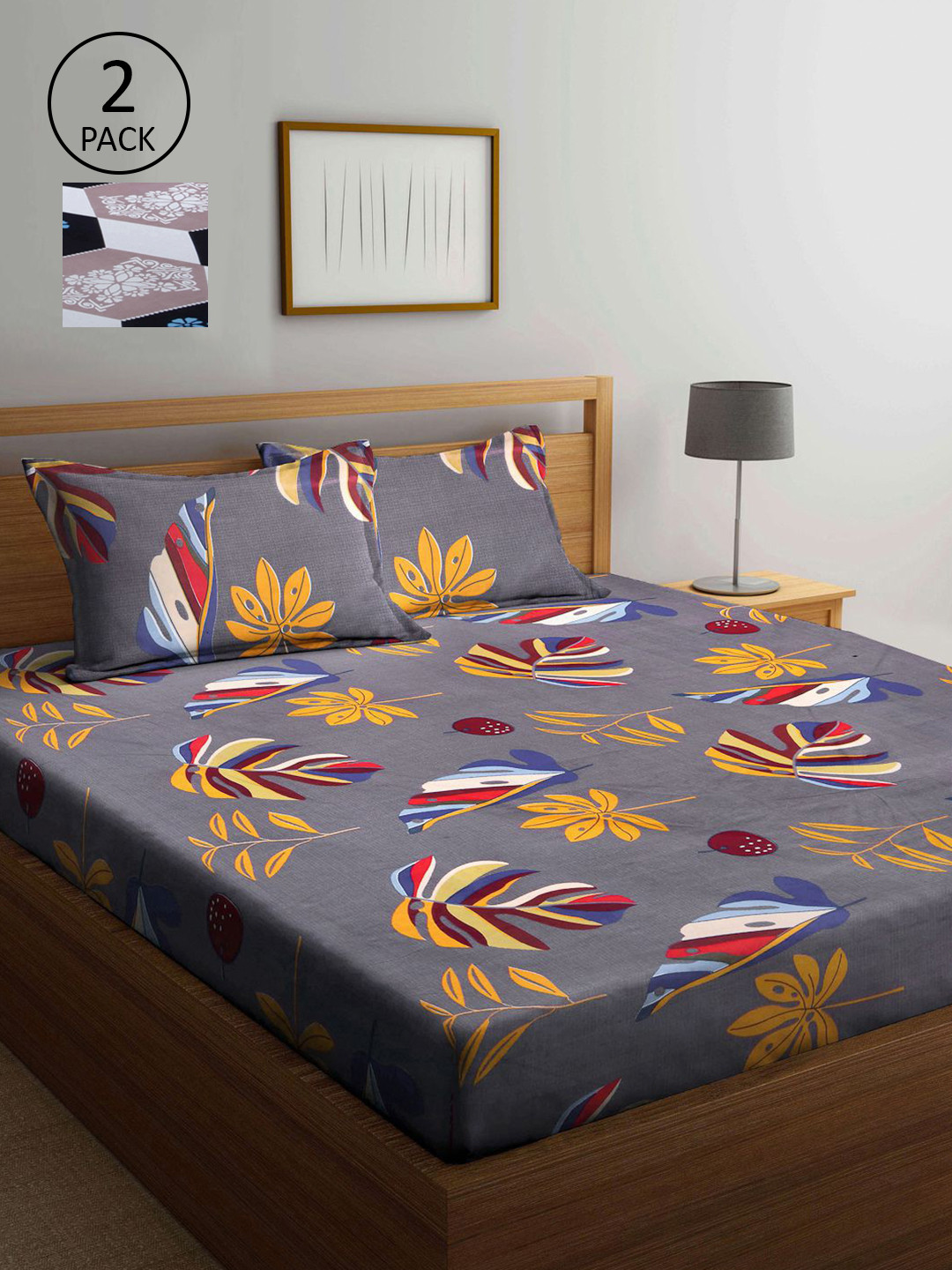 

KLOTTHE Multicoloured Floral 210 TC 2 King Bedsheet with 4 Pillow Covers, Multi