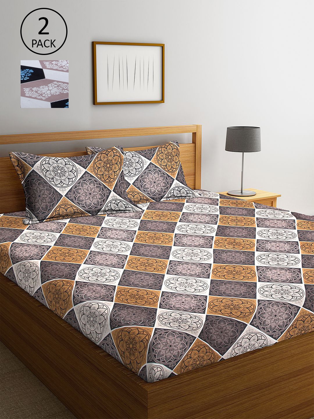 

KLOTTHE Beige & White Floral 210 TC 2 King Bedsheet with 4 Pillow Covers