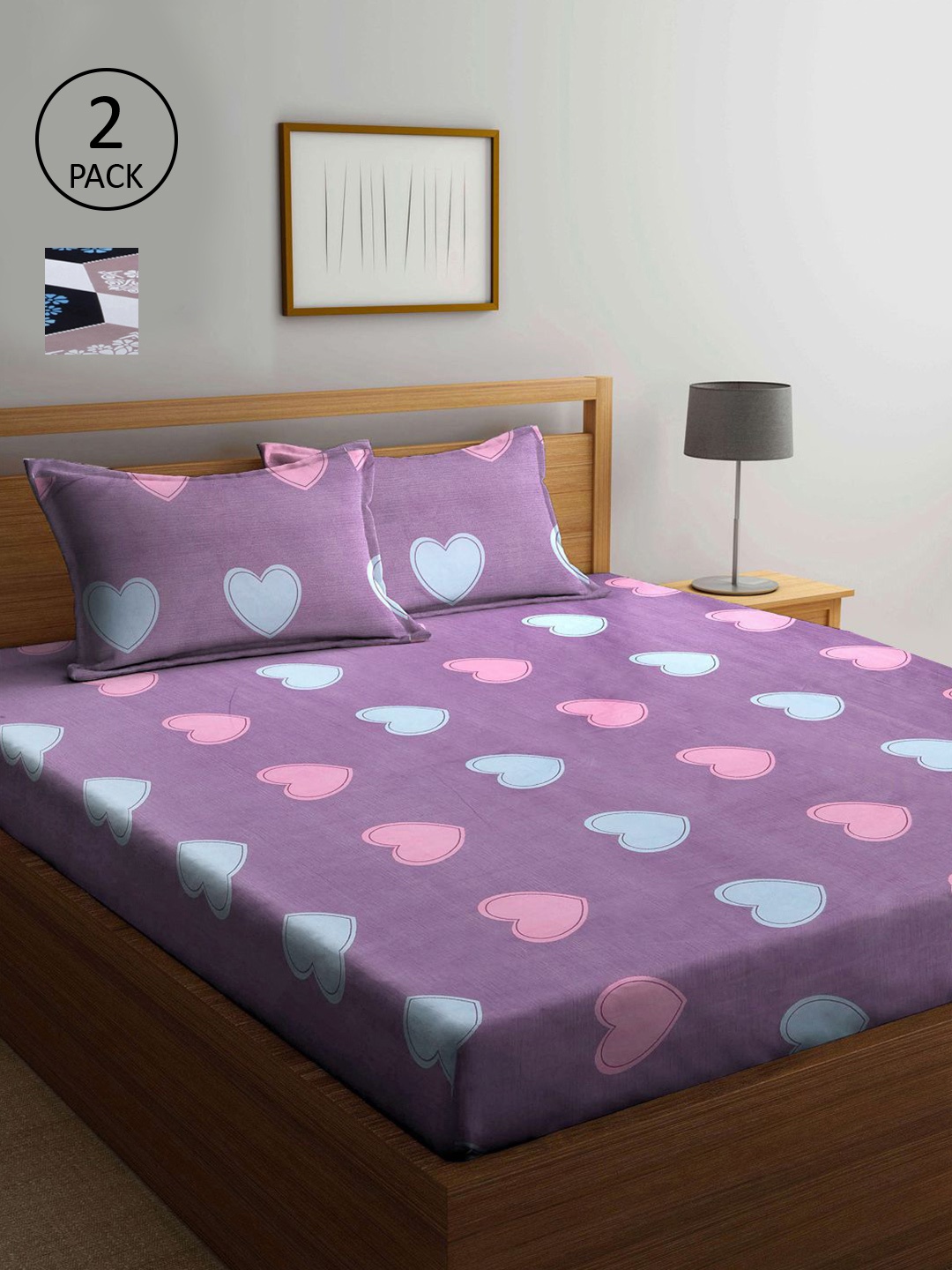 

KLOTTHE Purple & White 210 TC 2 King Bedsheet with 4 Pillow Covers