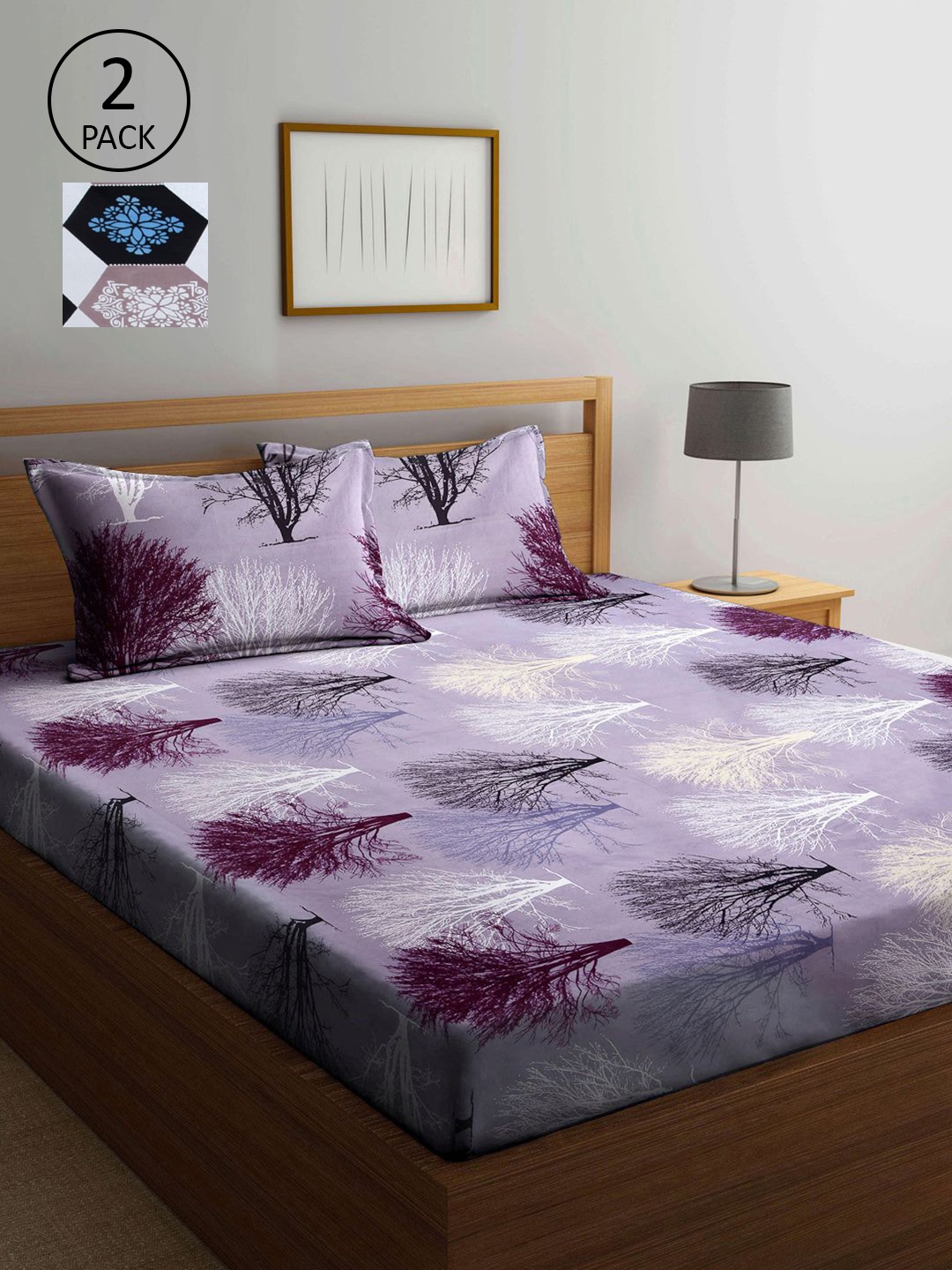 

KLOTTHE Lavender & White Floral 210 TC 2 King Bedsheet with 4 Pillow Covers