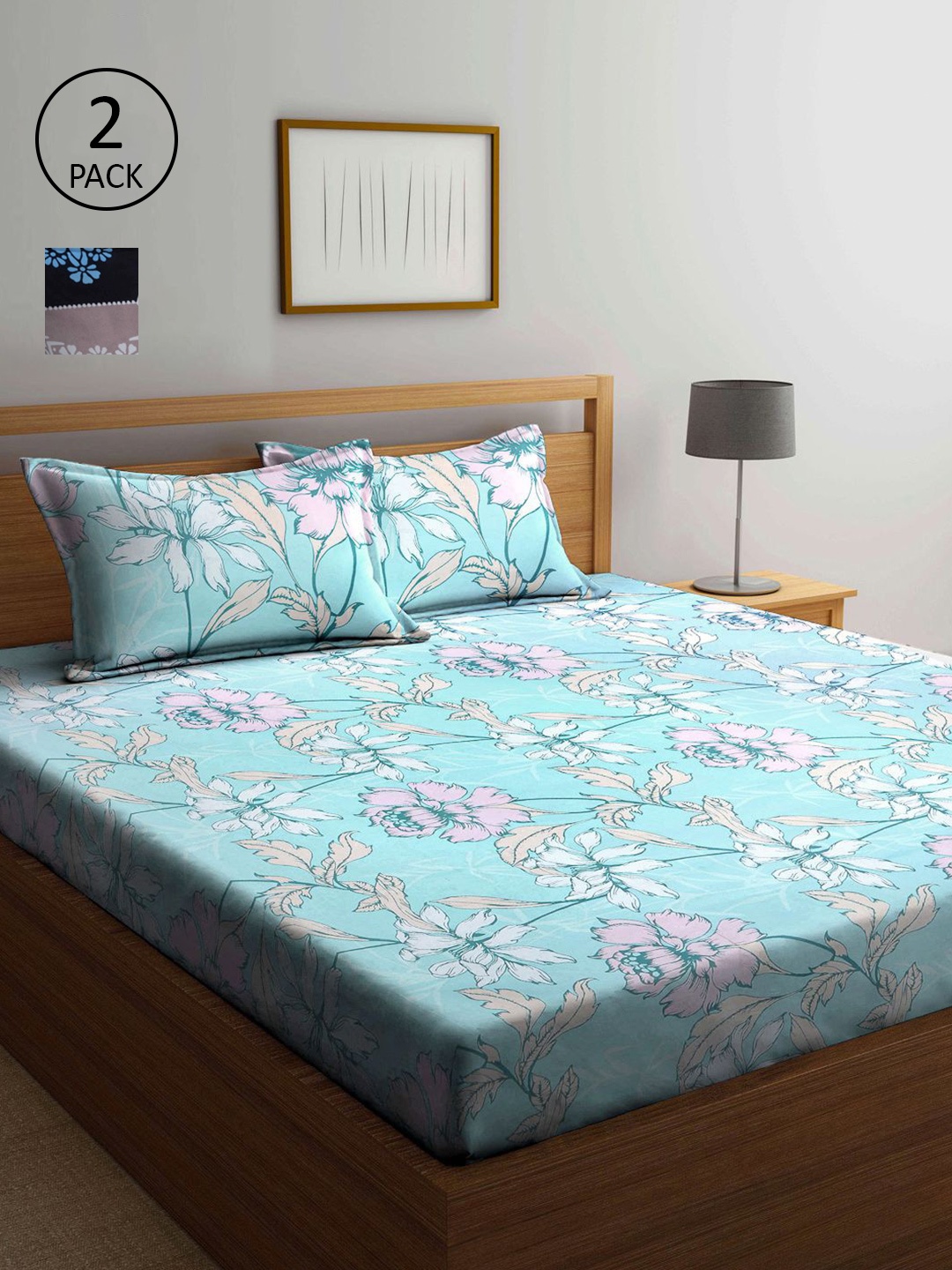 

KLOTTHE Multicoloured Floral 210 TC 2 King Bedsheet with 4 Pillow Covers, Multi