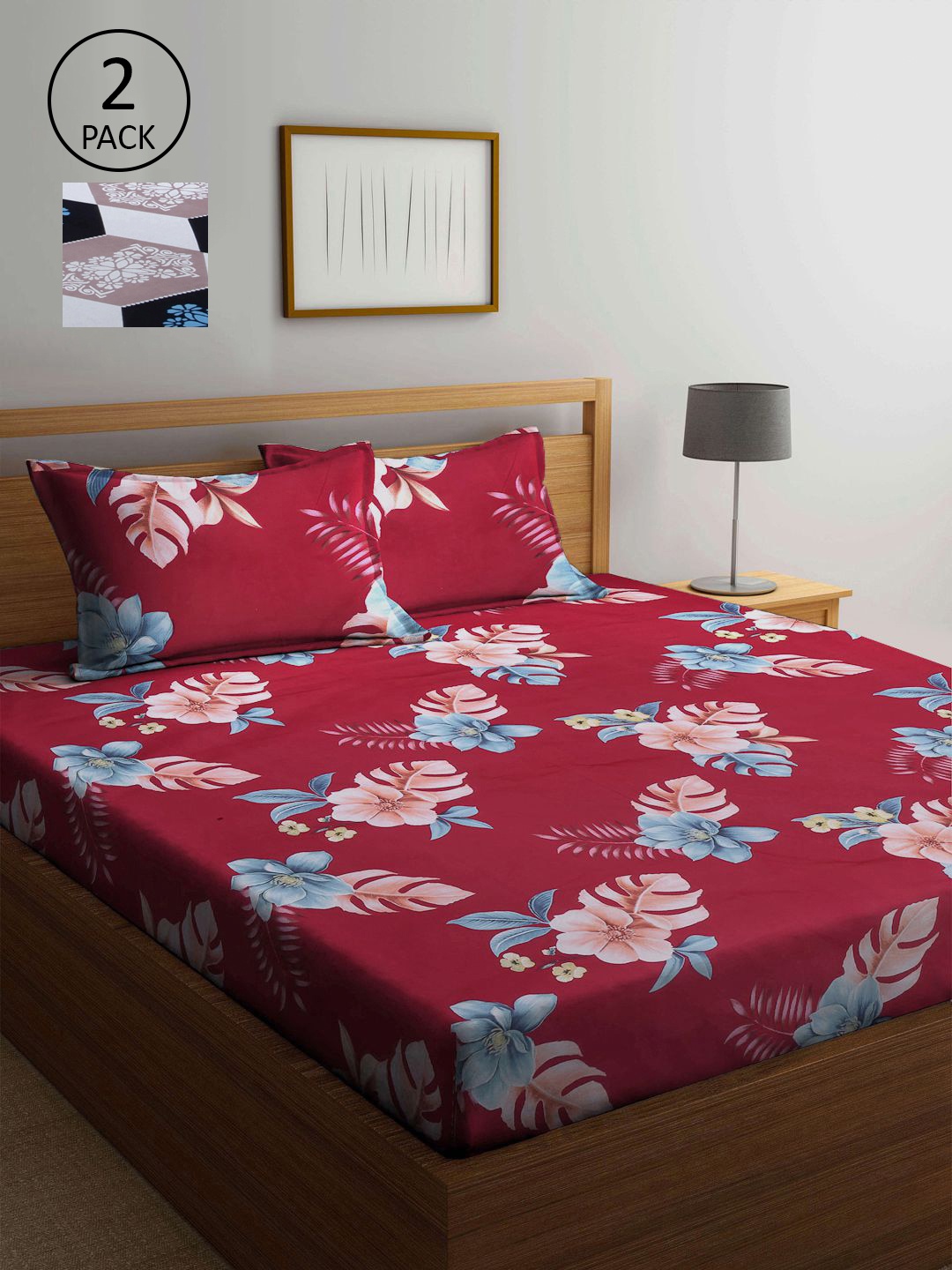 

KLOTTHE Red & White Floral 210 TC 2 King Bedsheet with 4 Pillow Covers