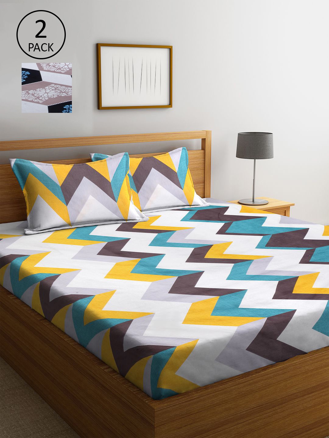 

KLOTTHE Multicoloured Geometric 210 TC 2 King Bedsheet with 4 Pillow Covers, Multi