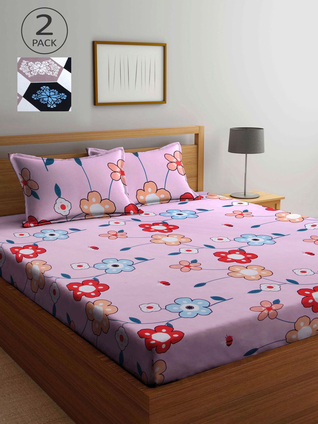 

KLOTTHE Multicoloured Floral 210 TC 2 King Bedsheet with 4 Pillow Covers, Multi