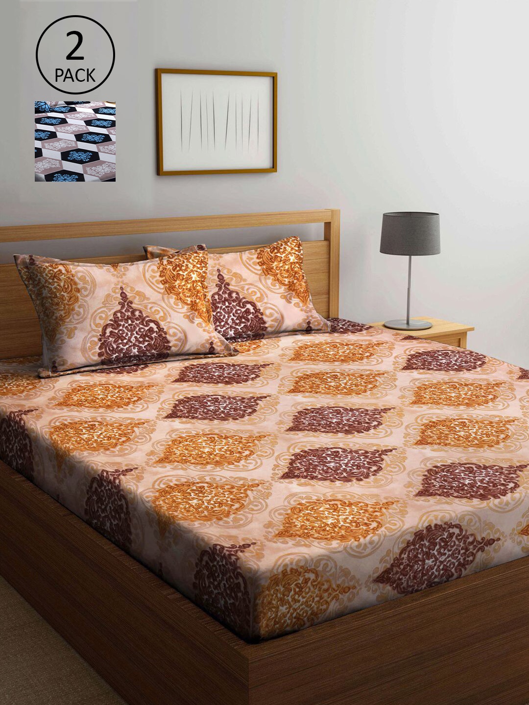 

KLOTTHE Beige & White Ethnic Motifs 210 TC 2 King Bedsheet with 4 Pillow Covers