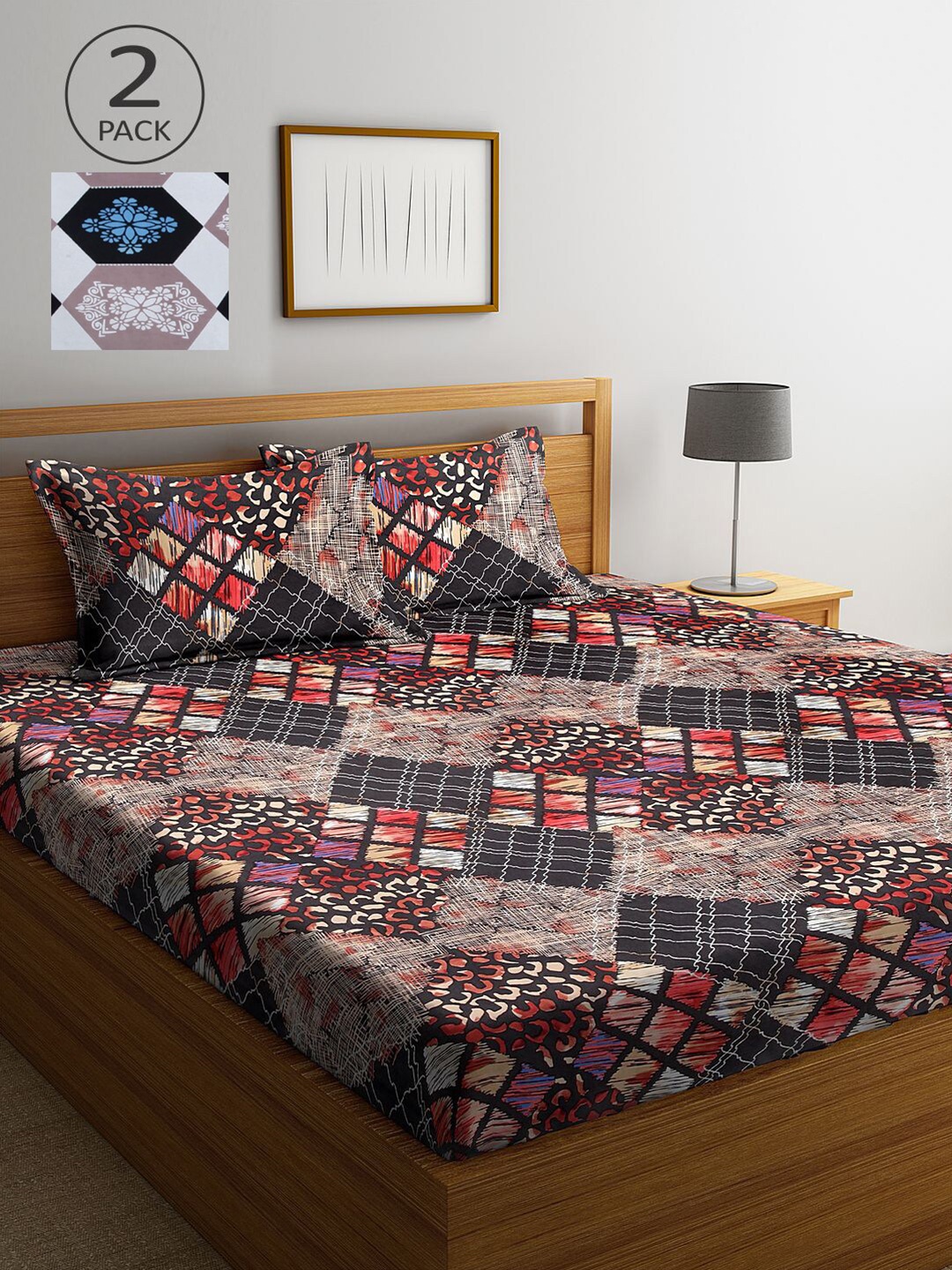 

KLOTTHE Multicoloured Geometric 210 TC 2 King Bedsheet with 4 Pillow Covers, Multi