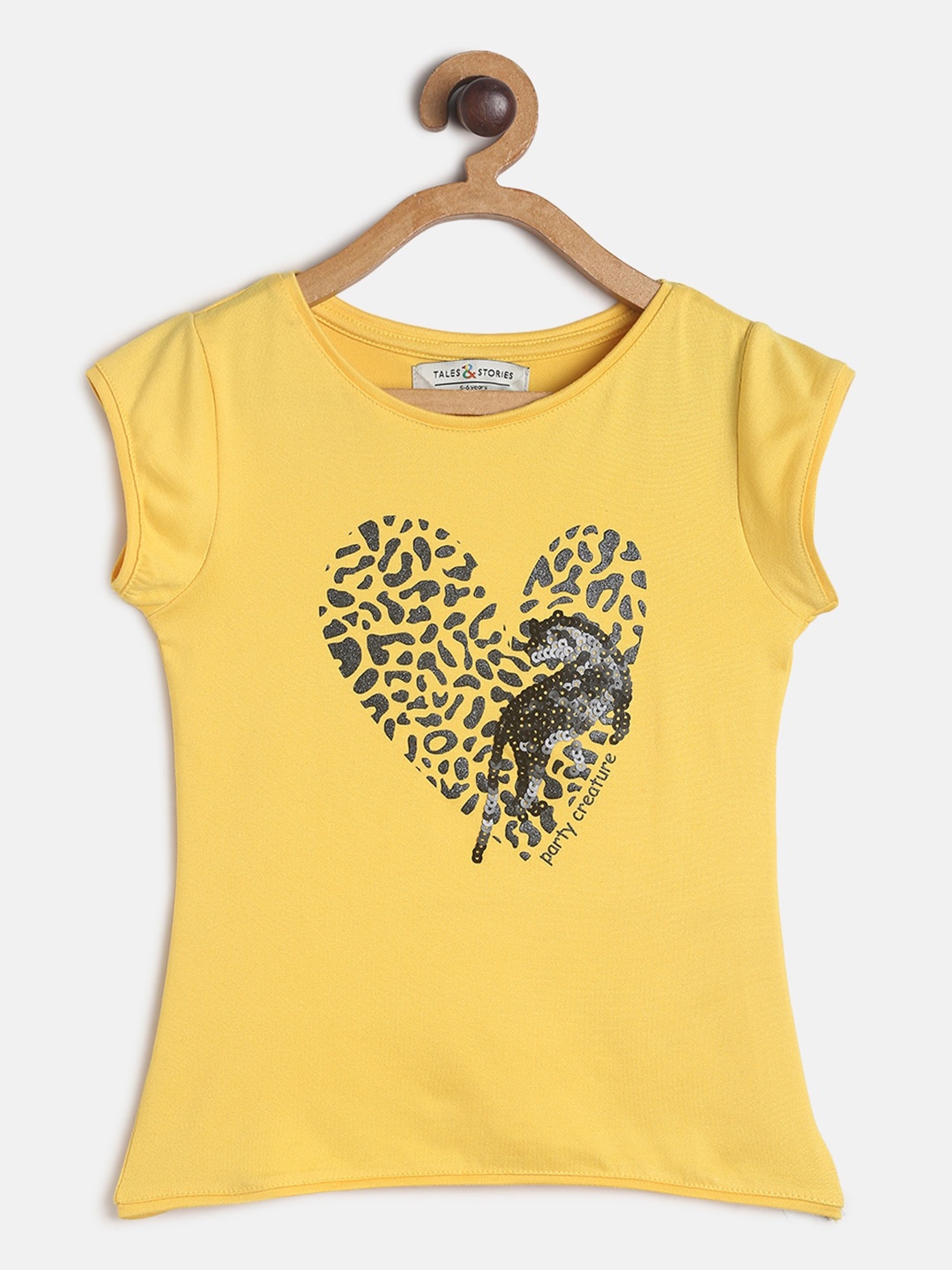 

TALES & STORIES Girls Yellow Printed Slim Fit T-shirt