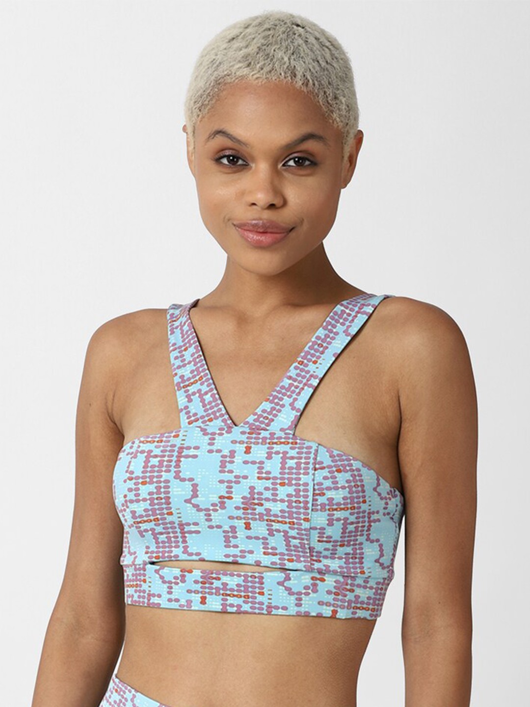 

FOREVER 21 Blue & Pink Abstract Sports Bra Lightly Padded