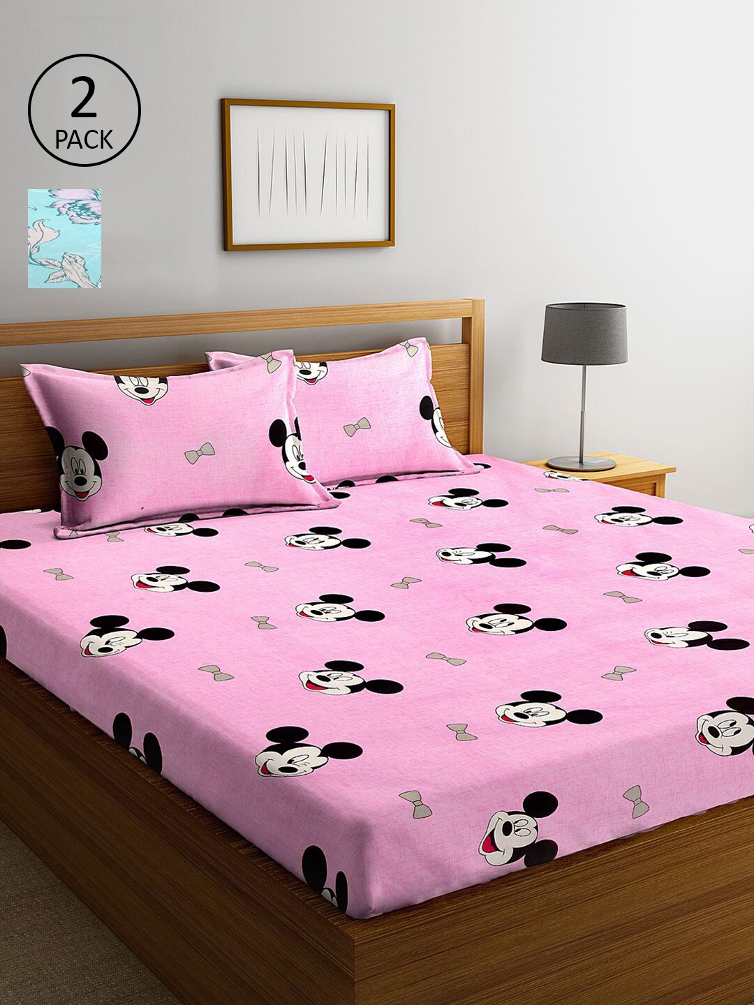 

KLOTTHE Pink & Turquoise Blue 210 TC 2 King Bedsheet with 4 Pillow Covers